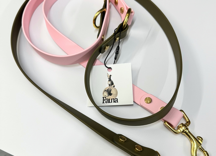 Petra Multiway Dog Lead in Olive & Pastel Pink