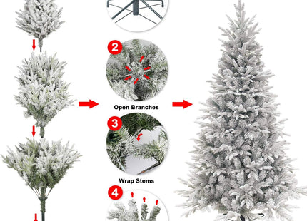Artificial Christmas Tree 6.5ft Snow Flocked Branches Realistic Unlit Pine KI Store