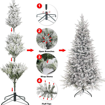 Artificial Christmas Tree 6.5ft Snow Flocked Branches Realistic Unlit Pine KI Store