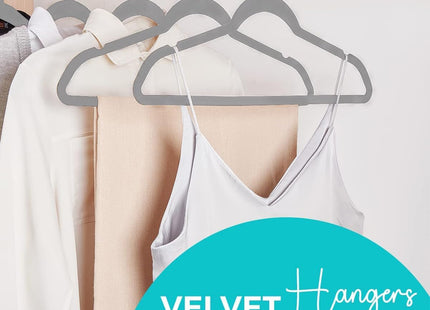 HOUSE DAY 60-Pack Grey Velvet Hangers, Non-Slip, Space-Saving, 360° Rotating