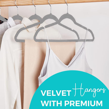 HOUSE DAY 60-Pack Grey Velvet Hangers, Non-Slip, Space-Saving, 360° Rotating