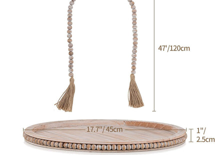 Round Decorative Wooden Tray 18 Inch Beaded Centerpiece Coffee Tray Boho HANOBE