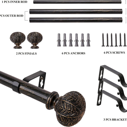 Extendable Black Curtain Pole 77-210cm, 1'' Dia, Diamond Ball Finials, 30-84 inch
