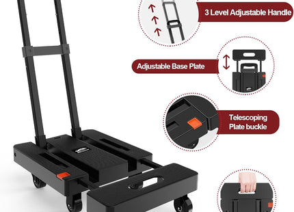 Folding Hand Truck 230KG Portable Dolly 6 Wheel Trolley Black SOLEJAZZ