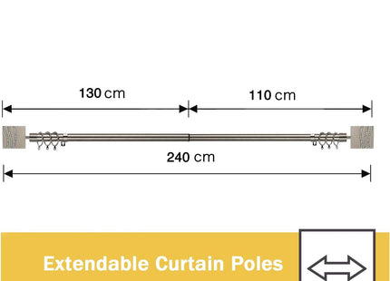 Curtain Pole 19mm Diameter Adjustable Length 130-240cm Black Nickel
