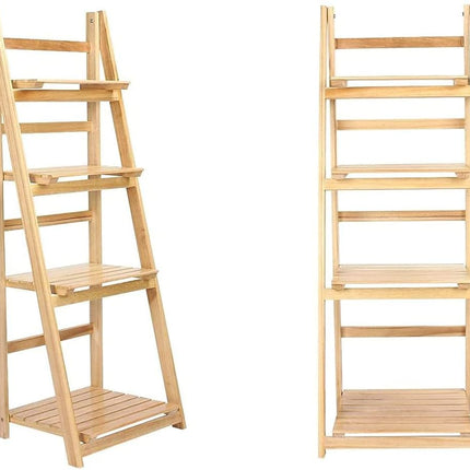 4-Tier Wooden Ladder Plant Stand – Foldable Flower Shelf, 112cm Height