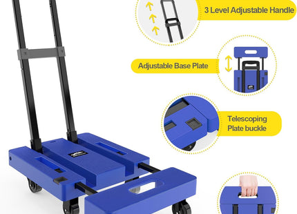 Folding Hand Truck 500LB, 6-Wheel Luggage Cart for Office & Travel SOLEJAZZ