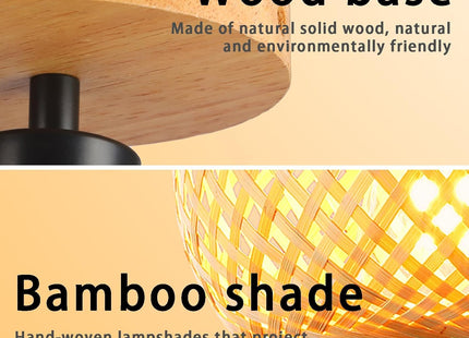 Bamboo Ceiling Light Boho Rattan Semi Flush Mount Farmhouse Fixture Mini Size