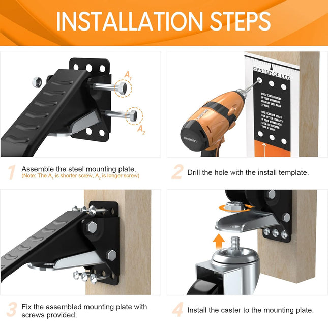 SOLEJAZZ Retractable Workbench Caster Kit 400KG Heavy Duty, 4 Pack