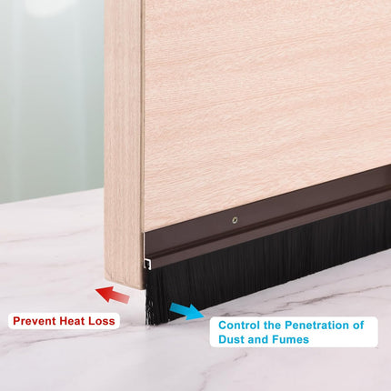 Door Brush Bottom Sweep 2pcs 60mm PP Brush H Shape 1200mm Brown Aluminum