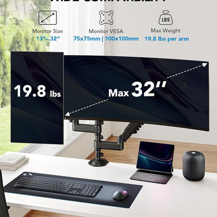 Dual Monitor Stand 13 to 32 Inch Taller Adjustable Long Arm Desk Mount HUANUO