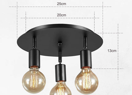 Lightsjoy 3-Way Rotatable Black Ceiling Spot Light – Vintage E27 Flush Mount