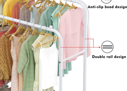 LOEFME 2-Tier Clothes Rail – Double Metal Garment Rack, White