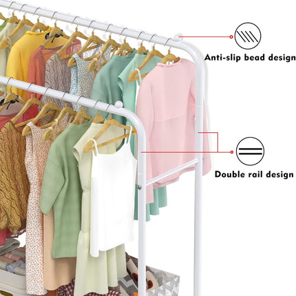 LOEFME 2-Tier Clothes Rail – Double Metal Garment Rack, White