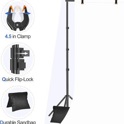 Backdrop Stand 3x3m Photo Studio Support Kit Black With 8 Clamps EMART