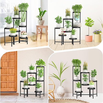 Corner Plant Stand Metal 7 Tier Tall Flower Pot Shelf Indoor Outdoor White