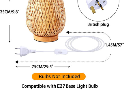 Schindora Boho Bamboo Table Lamp – Handmade Wicker Bedside Light