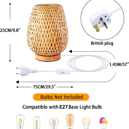 Schindora Boho Bamboo Table Lamp – Handmade Wicker Bedside Light