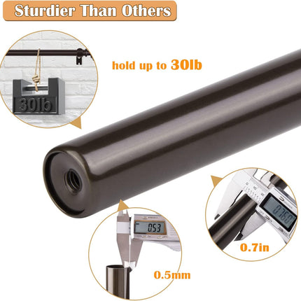 3pcs SZXIMU Curtain Pole 182-365cm (72-144''), Extendable, Netted Finials, Brown