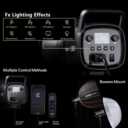 Godox SL100D 100W LED Video Light, 5600K, CRI96, Bowens Mount, 8 FX Effects