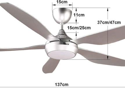 Reiga Smart Ceiling Fan 137cm Dimmable LED Remote Control Silver