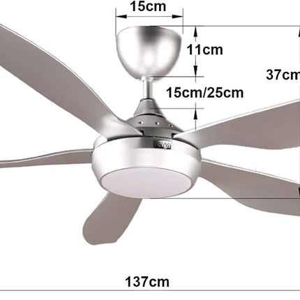Reiga Smart Ceiling Fan 137cm Dimmable LED Remote Control Silver