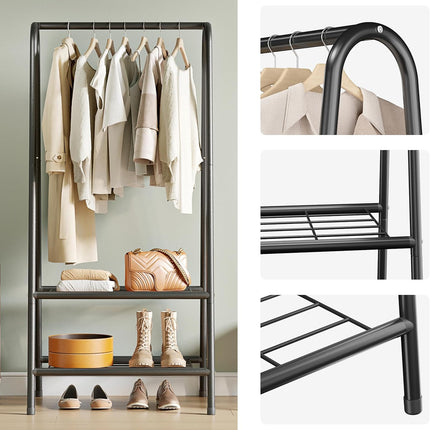 JOISCOPE Metal Clothes Rail with 2 Shelves, 62 Inch Sturdy Steel Pipe, Black
