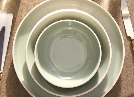 Karaca Abby Stoneware Dinner Set for 6 - Elegant Tableware, 23 Piece, Green