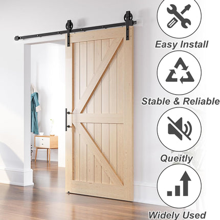 Sliding Barn Door Kit 7.5FT Heavy Duty Large Wheel Black Track SANKEYTEW