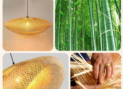Schindora Bamboo Pendant Light – 40cm Woven Lampshade, E27 Ceiling Fit
