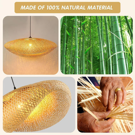 Schindora Bamboo Pendant Light – 40cm Woven Lampshade, E27 Ceiling Fit