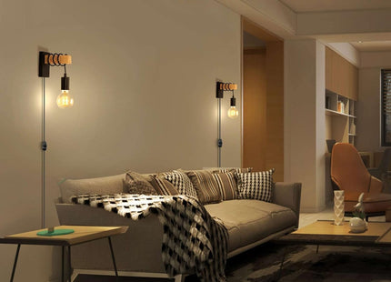 Lightess 2-Pack Plug-In Wall Lights – Dimmable Wood Sconces with Switch Black