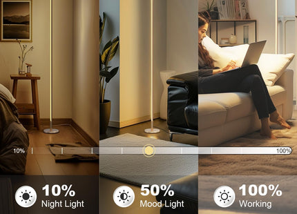TACAHE Gold Corner Floor Lamp – Dimmable LED Mood Light with Remote, 57"