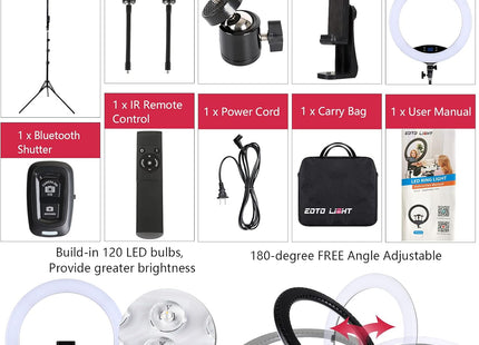 EOTO 19'' LED Ring Light with Tripod LCD Touch Dimmable for Makeup, Vlogs CRI>97