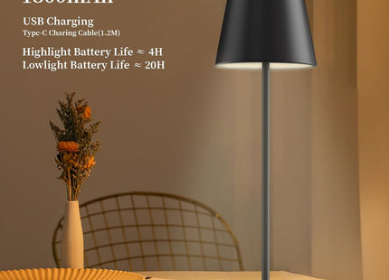 Rechargeable Table Lamp 2 Pack Dimmable 3000K Cordless Black Trayvespace