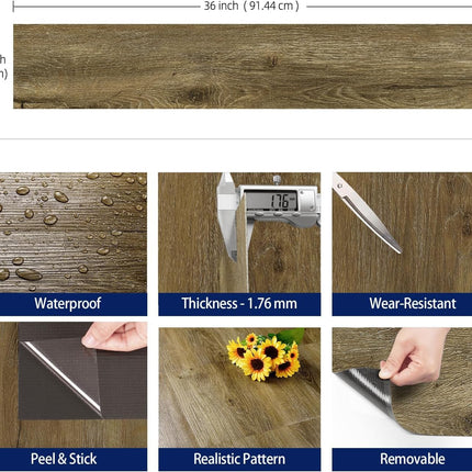 Peel and Stick Floor Tiles Wood Effect Vinyl 90x15cm 35 Pcs FunStick