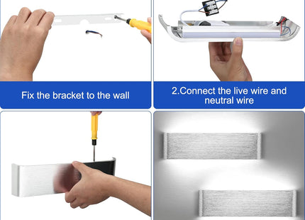 LED Wall Light 31cm Up Down Silver Lamp Cold White Indoor Lighting Lightess