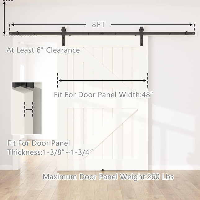 Sliding Barn Door Kit 8FT Heavy Duty Black Rail Complete Set SANKEYTEW