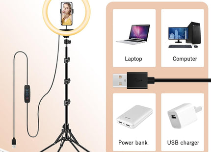 LIPETY 13'' Selfie Ring Light with Tripod, Phone Holder, 3-Color Dimmable LED