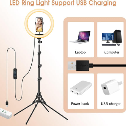 LIPETY 13'' Selfie Ring Light with Tripod, Phone Holder, 3-Color Dimmable LED