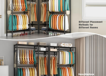 Clothes Rack Heavy Duty 3 Rods 4 Shelves Adjustable Metal Organizer KZOBYD