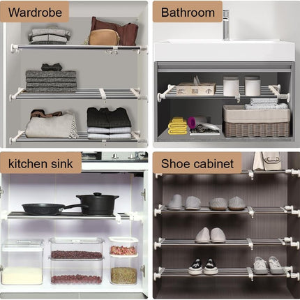 Tension Shelf Expandable Rod Closet System 5 Bar Clothes Rack 50-80cm Hershii