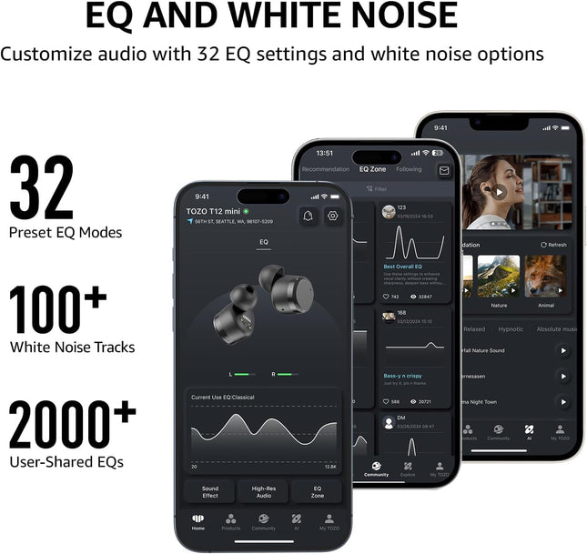 Wireless Earbuds Bluetooth 5.3 55H Playtime Noise Cancelling Mic TOZO T12