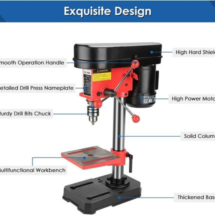 Mini Bench Drill Press 350W  5-Speed Pillar Drill with Cast Iron Base 220V