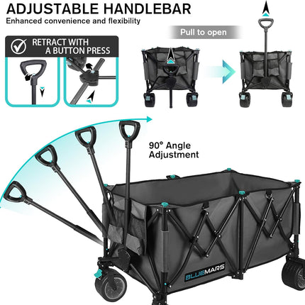 Collapsible Garden Wagon 150kg Folding Camping Trolley All Terrain Bluemars