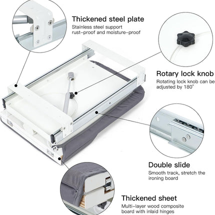 Folding Ironing Board 180 Rotatable Pull Out Space Saving 82x30cm Nisorpa