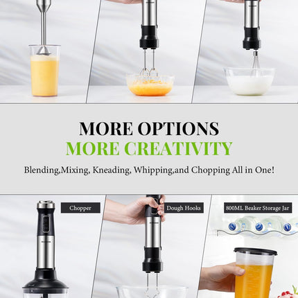Shardor Hand Blender 6 in 1 Stick Blender 20 Speed 1200W with Beaker Chopper