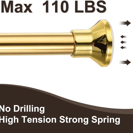 Spring Tension Shower Curtain Rod 70-120cm Adjustable with Rings Gold