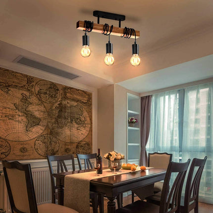 Lightess 3-Head Black Wood Pendant Light – Vintage Semi Flush Ceiling Fixture
