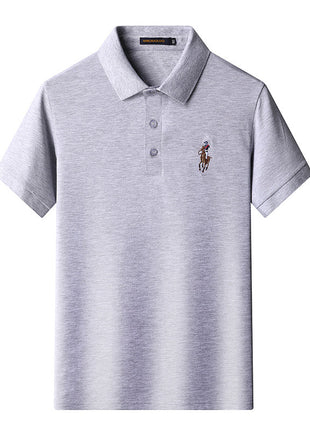 Cotton Embroidered Lapel Stretch Short-sleeved T-shirt